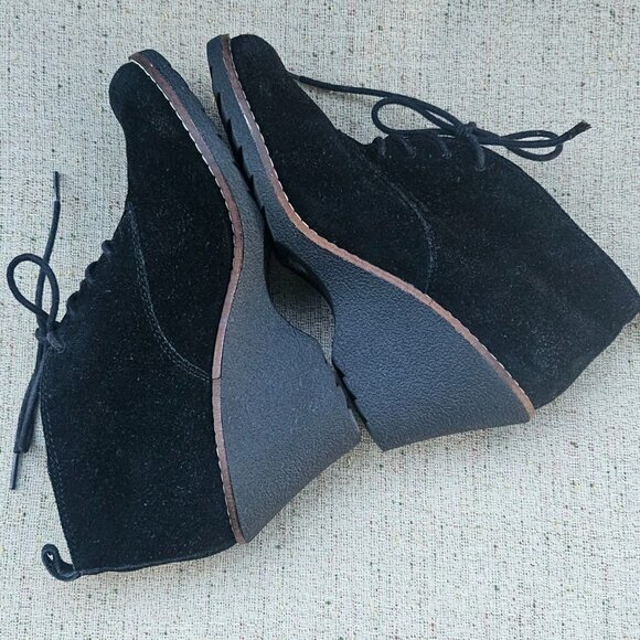 White Mountain Women Wedge Bootie Black Suede Leather Lace Up Shoes Size 8.5 - Picture 9 of 12